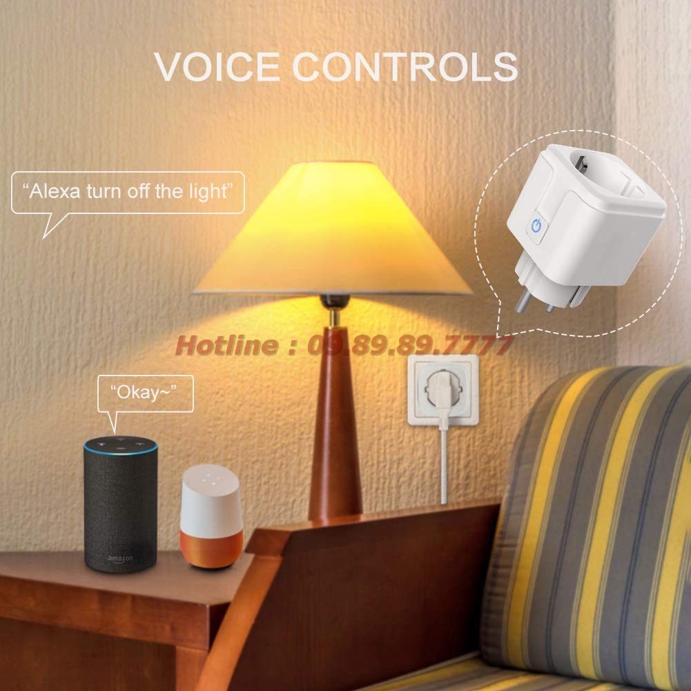 Ổ cắm wifi. Điều khiển từ xa bằng ứng dụng Tuya, Google Home, Amazon Alexa, Chuẩn Châu Âu