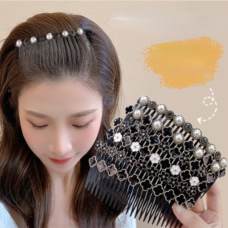 Lược Kẹp Tóc Mái Ngang Lưng Đính Ngọc Trai Nhân Tạo Gọn Gàng Cho Nữ