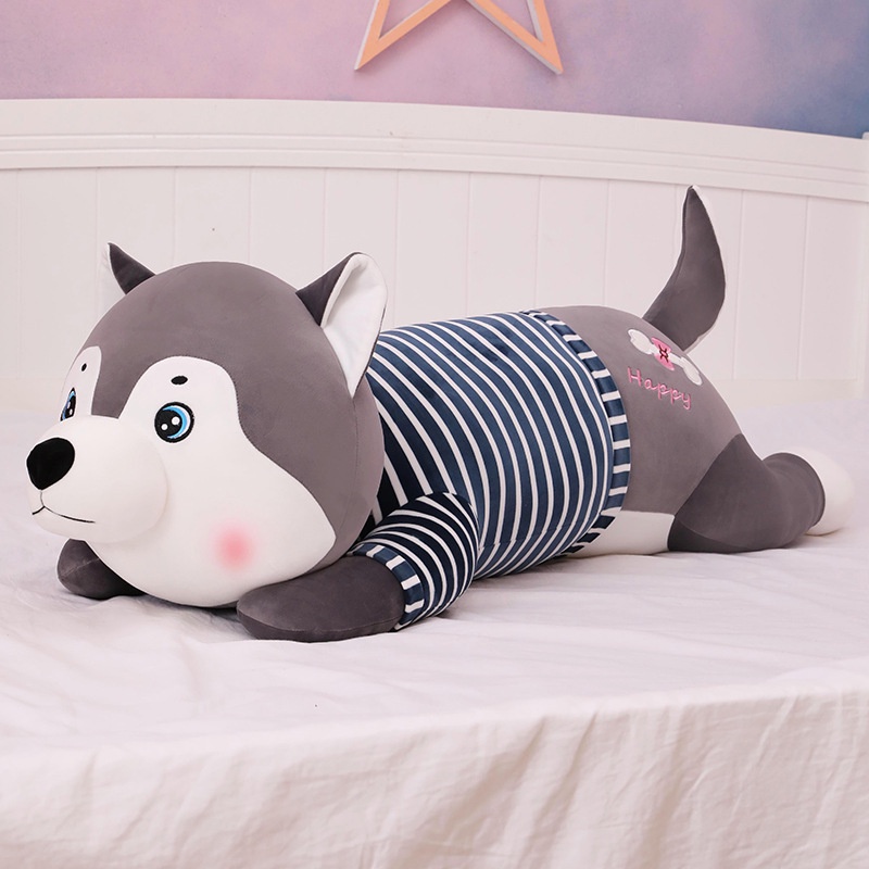 Gấu Bông Chó Bông Husky Mặt Dễ Thương - Chó Sói Quà Tặng Xám Vàng Size 80cm