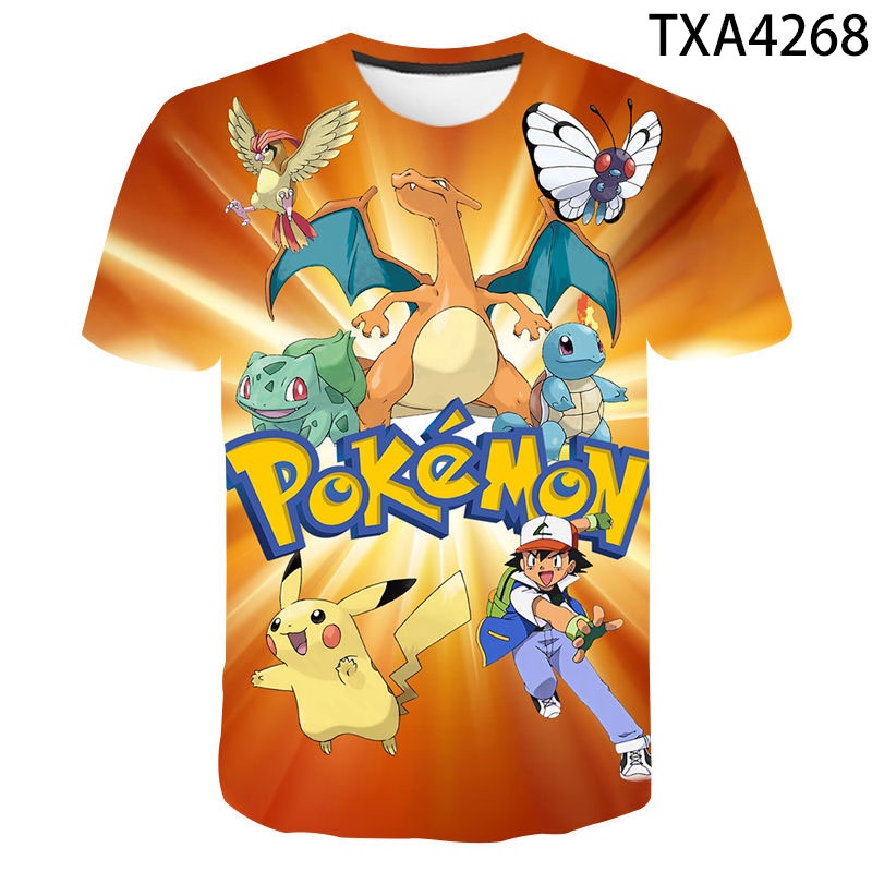 Áo thun tay ngắn in họa tiết pokemon 3D thời trang đơn giản cho trẻ em