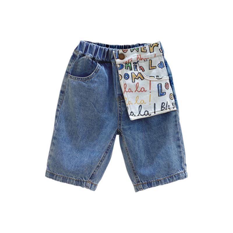 Quần Short Jean Mỏng Dáng Rộng In Chữ Kiểu Hàn Quốc Thời Trang Mùa Hè Mới Cho Bé Trai