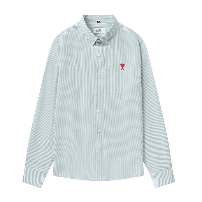 Ami Paris Áo Sơ Mi Tay Dài Vải Oxford Kẻ Sọc Thêu Hình Trái Tim Thời Trang Mới