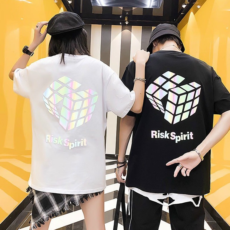 Áo thun nam nữ unisex tay lỡ in phản quang chất thun co giãn 4 chiều