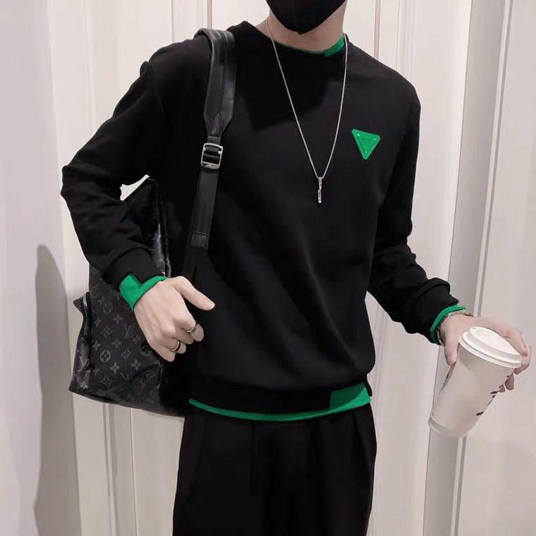 Áo Sweater Cổ Tròn Dáng Rộng Giả Hai Lớp Màu Sắc Tương Phản Thời Trang Cho Nam Giới