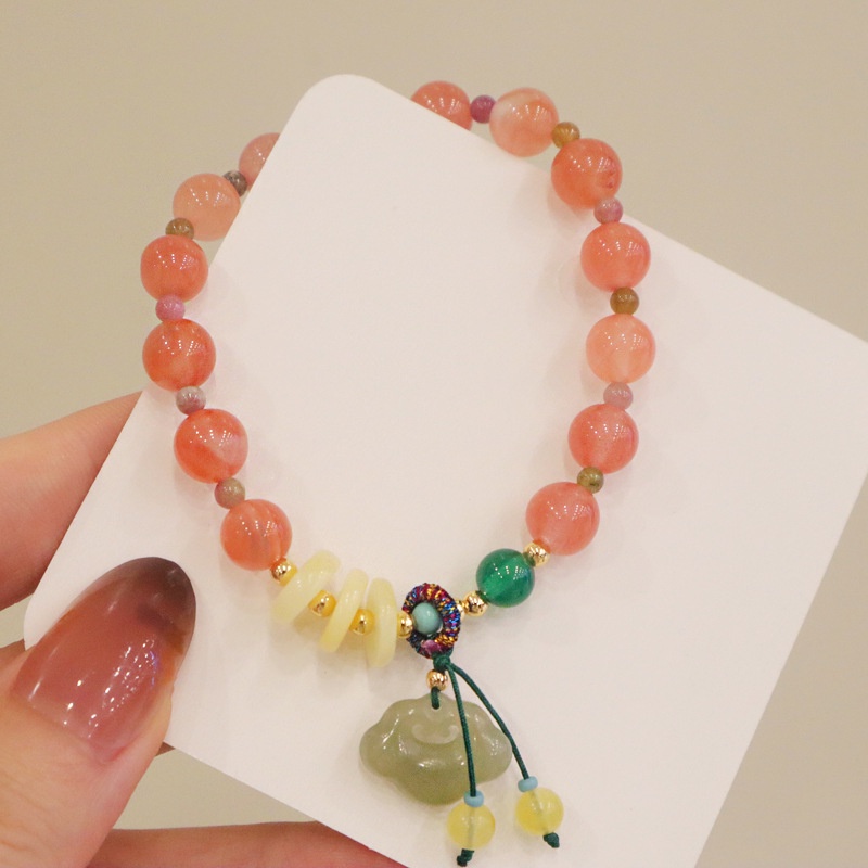 [Hàng Mới] Vòng Tay Hạt Ngọc Bích Tròn Màu Hồng Thiết Kế Niche