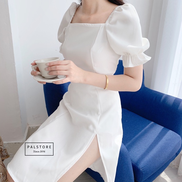 Váy cổ vuông vai chun xẻ tà - Lolita Dress - hàng thiết kế | BigBuy360 - bigbuy360.vn