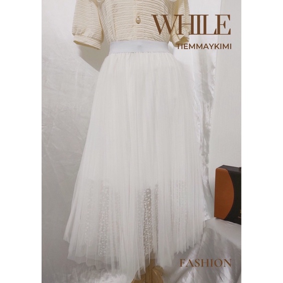 Chân váy xoè dài ren tutu lưới xếp Ly