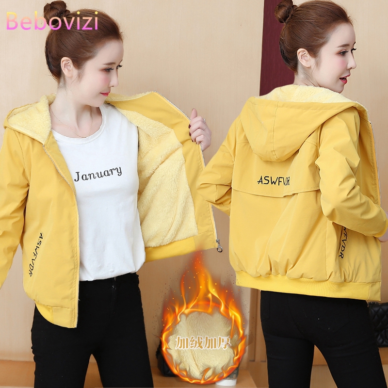 Áo khoác lót bông mềm có nón trùm phong cách Hàn Quốc trẻ trung cho nữ