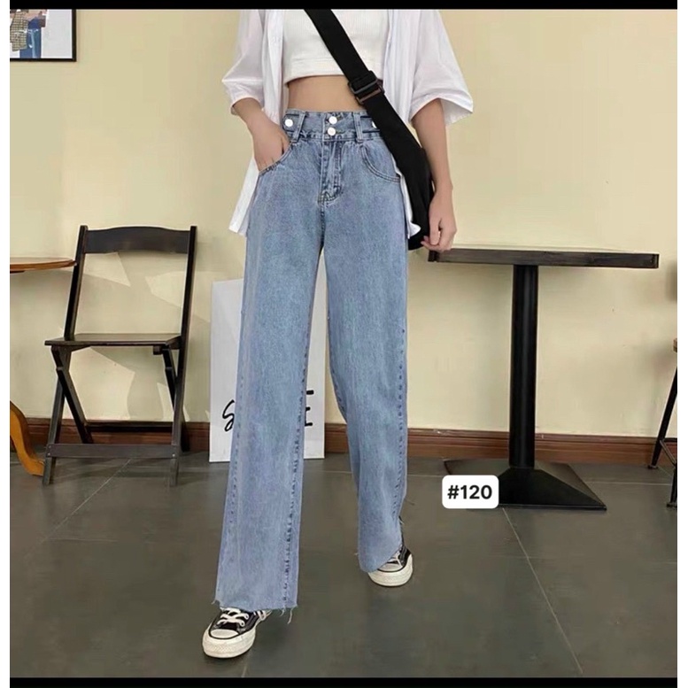 Bigsize(30-35)FREESHIP Quần Jeans Suông VNXK 2 Nút Lưng Kiểu Nữ Size Lớn 2 Màu Ms 120- TC Shop Jeans