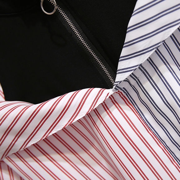 2021 summer new spliced shirt women's Korean version of fake two pieces of design careful machine shoulder leakage chiffon blouse