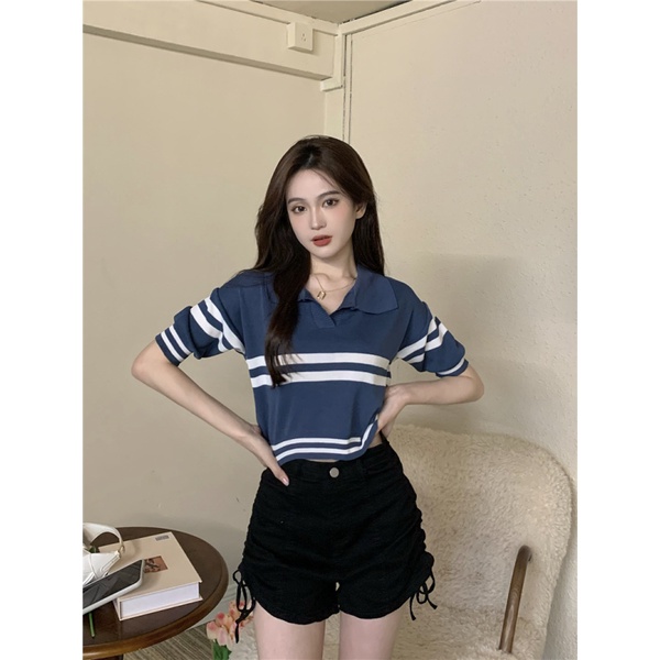 Áo thun NZN dệt kim tay ngắn cổ polo dáng rộng thời trang mùa hè cho nữ