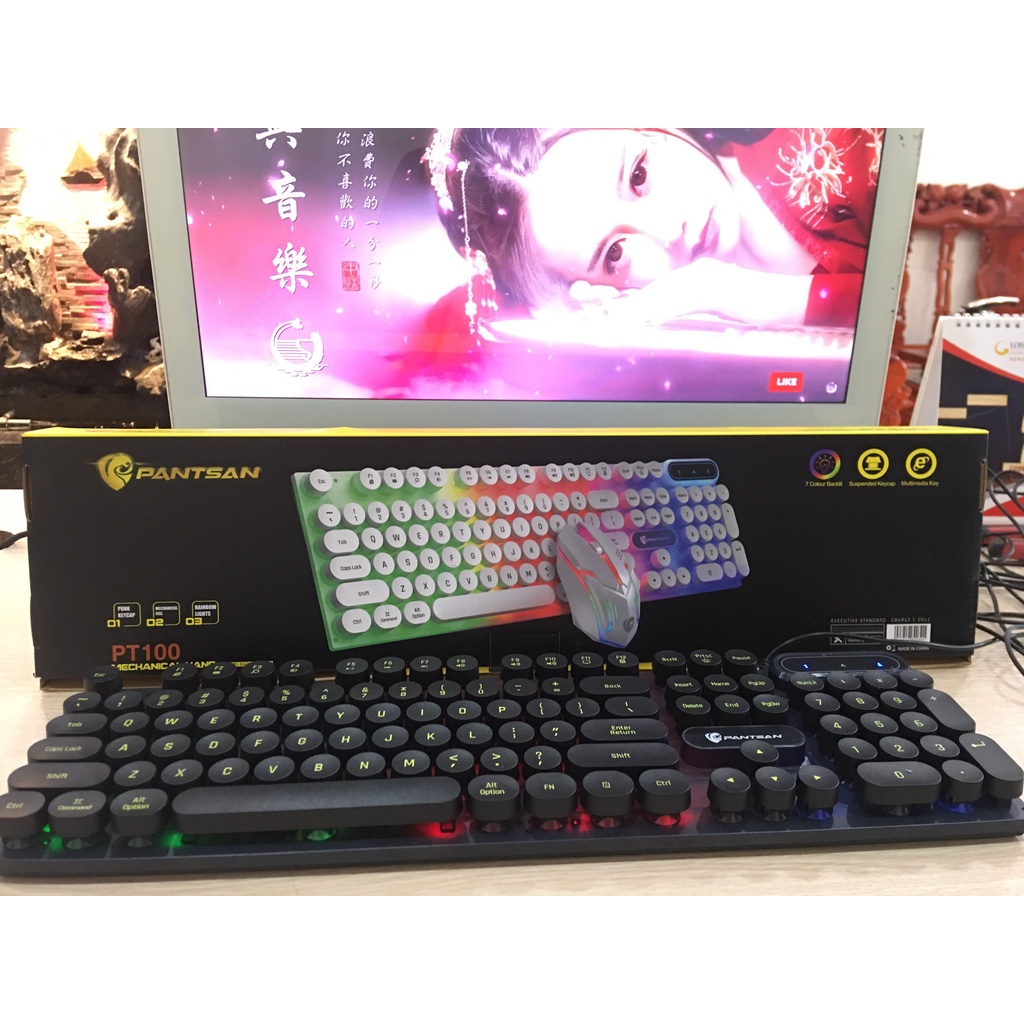 Bộ bàn phím Chuyên Game giả cơ Pantsan PT100 led 7 màu