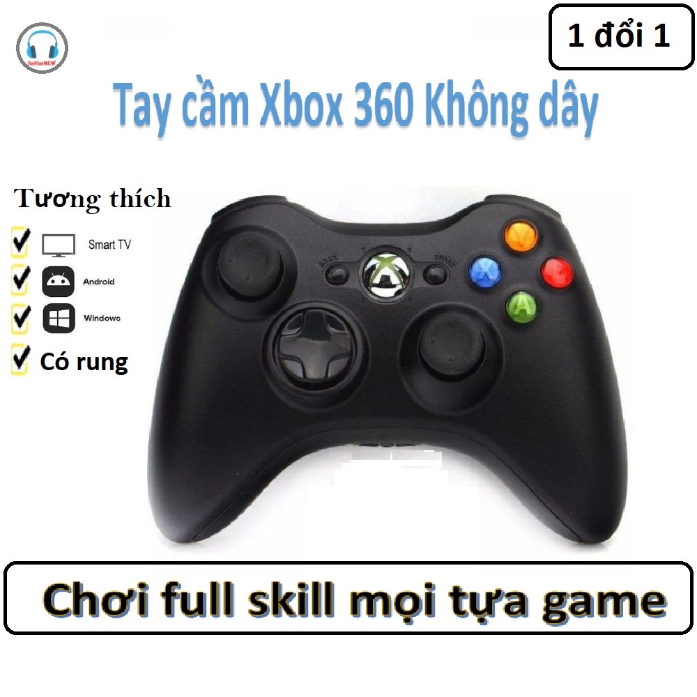 Tay Cầm Chơi Game không dây Xbox 360 Có Rung - Tay cầm không dây 2.4G cho PC, Smart TV, Laptop - Bảo hành đổi mới