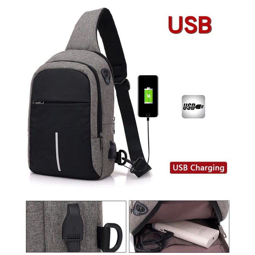 Túi Đeo Chéo Nam Vải Oxford Cao Cấp Tích Hợp Cổng USB Thời Trang Hàn Quốc Thích