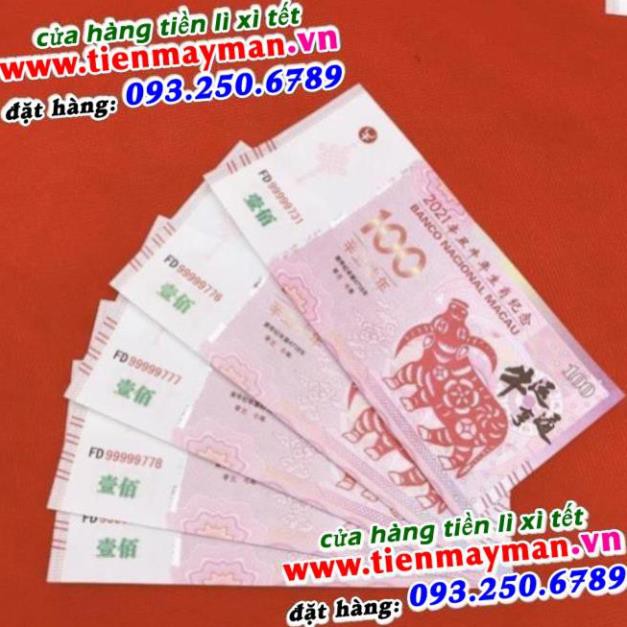 [RẺ HƠN] [ TIỀN LÌ XÌ 2021] Tiền Con Trâu 100 Macao Patacas Lưu Niệm 2021