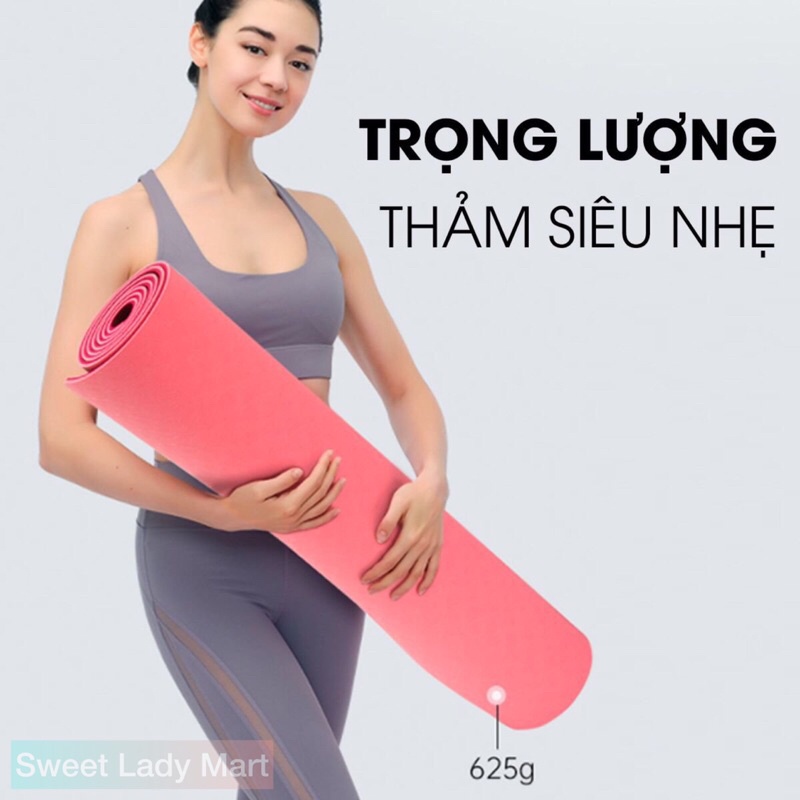 Thảm Tập Yoga 8mm Cao Su Non TPE Cao Cấp - Tập Gym, Tập Thể Dục - Rộng 61cm, Dài 183cm