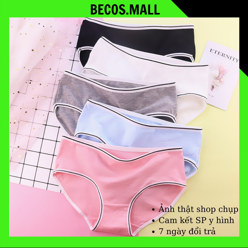 Quần lót kháng khuẩn nhật bản màu trơn viền đen quần chip nữ cotton thông hơi BECOS MALL QL9