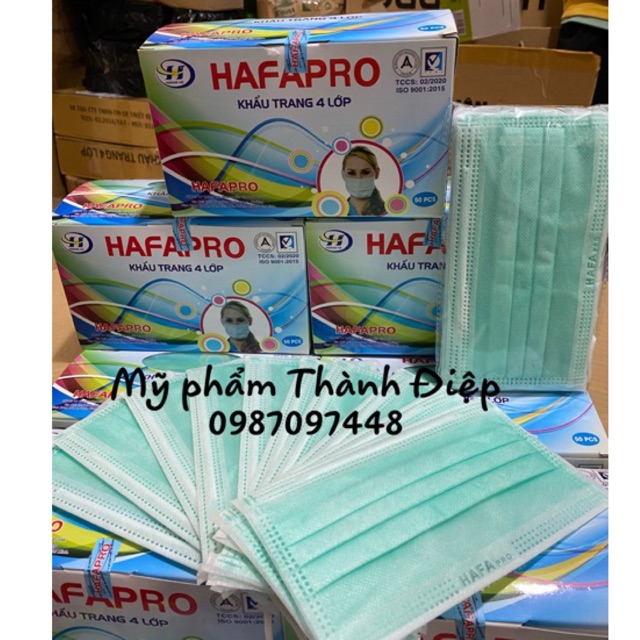 khẩu trang y tế 4 lớp Hafapro xanh ngọc dễ thương ( 1 hộp /50 cái )