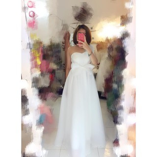 Đầm nơ lệch vai trắng
