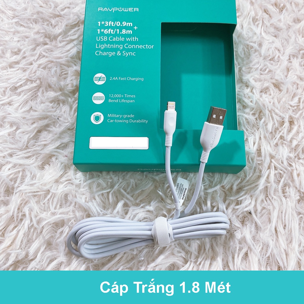 Cáp sạc RAVPower Usb to Lighting sạc 12W RP-LC010 cho IP từ 5 tới 13 Seri