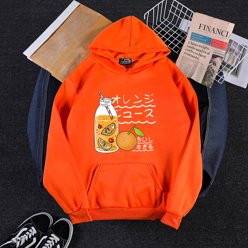 Áo Hoodie Dài Tay In Họa Tiết Trái Cam 7 Màu Phong Cách Hàn Quốc Cho Nữ