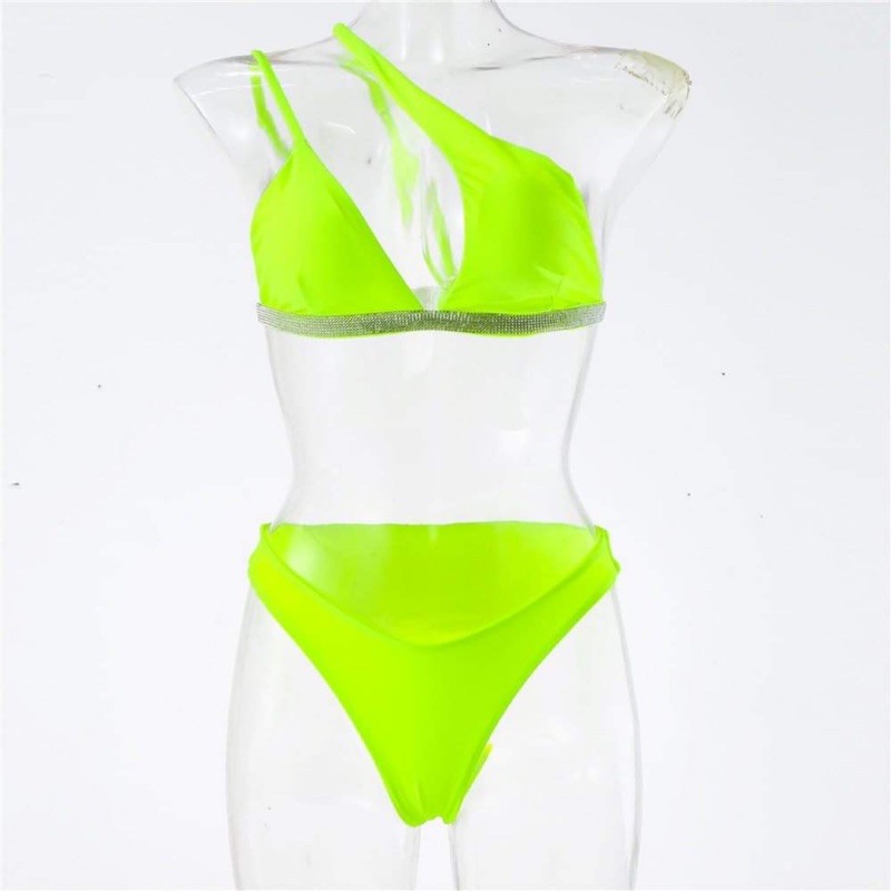 [BKN801] &lt;ÂU&gt; SET BIKINI CHÉO VAI VIỀN ĐÁ LITI XANH NEON
