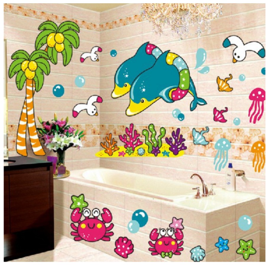 Decal dán tường nhà tắm không thấm nước - giấy dán toilet nhiều mẫu có keo sẵn bóc dán dễ dàng - Tặng kèm keo sữa