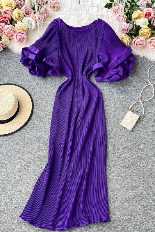 Váy dập ly dài matxi tay loe