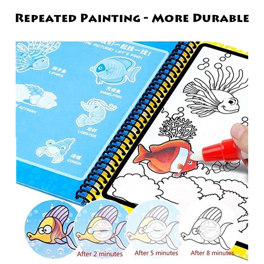 Sách Tập Vẽ Tranh Bằng Nước Hình Hoạt Hình Dễ Thương Dành Cho Trẻ Em HDY Early Learning Arts and Crafts with Reusable Pens Shool Supplies Birthday Gifts