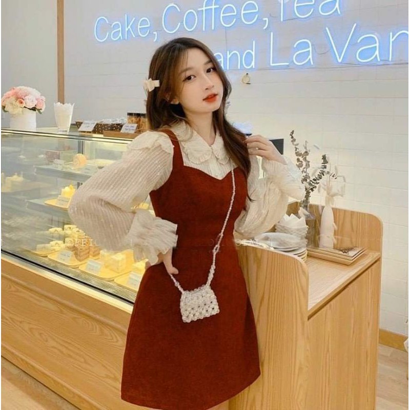 SET ÁO CỔ SEN + ĐẦM YẾM ĐỎ