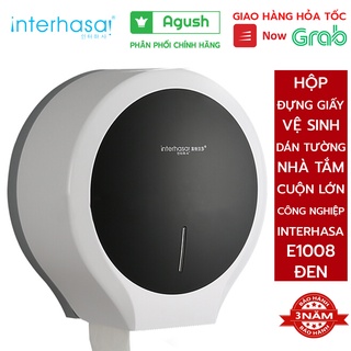Hộp đựng giấy vệ sinh cuộn lớn công nghiệp treo dán tường INTERHASA E1008 màu đen nhựa bền đẹp chống nước nhà tắm toilet