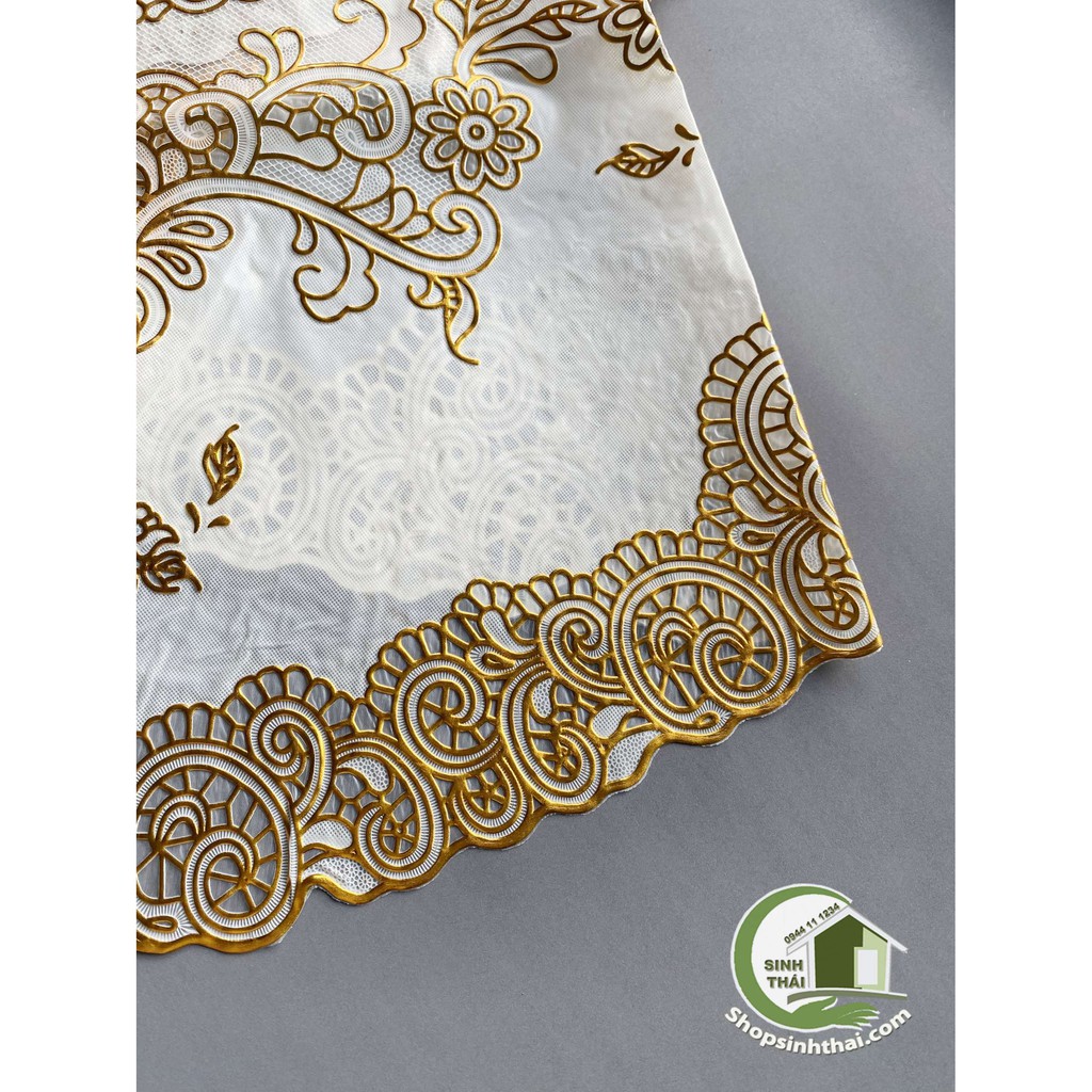 Tấm khăn trải bàn chữ nhật lớn 150cm x 225cm - ren hoa vàng bằng nhựa họa tiết nổi không thấm nước -hoa văn ngẫu nhiên