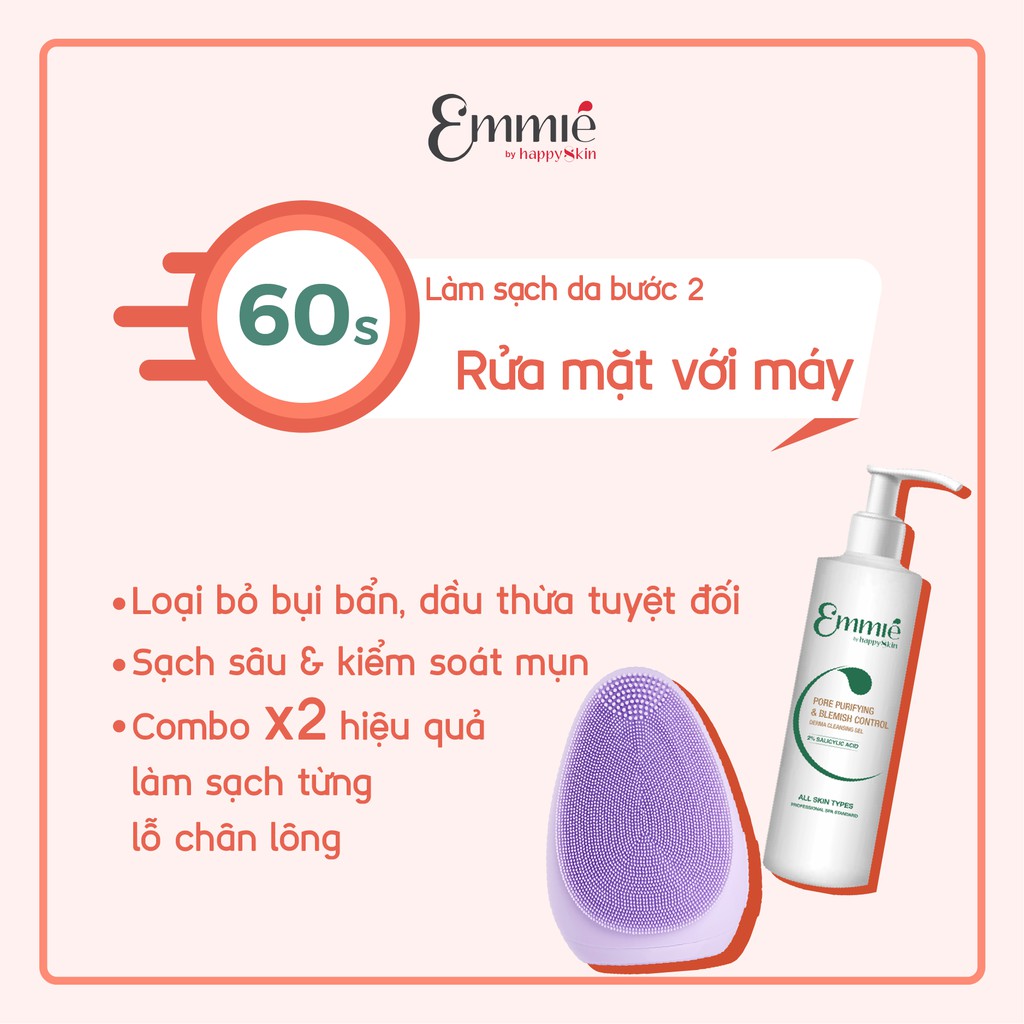 Máy rửa mặt Emmié Premium Facial Cleansing Brush có 7 ưu điểm vượt trội: - Đạt các tiêu chuẩn quốc tế như FDA, CE & RoHS