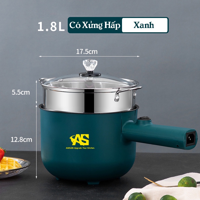 Nồi Điện Mini Đa Năng AGISAN Có Khay Hấp Inox Dung Tích 1.8L Bảo Hành 6 Tháng