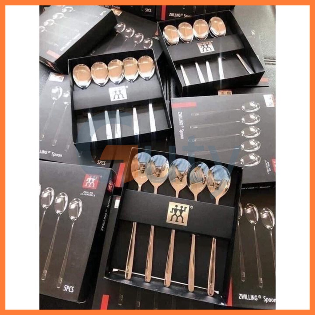 Hộp 5 thìa muỗng inox zwilling bền đẹp tiện lợi có hợp đựng kèm, thìa cà phê, thìa inox, thìa hot, thìa đẹp - Guty Home