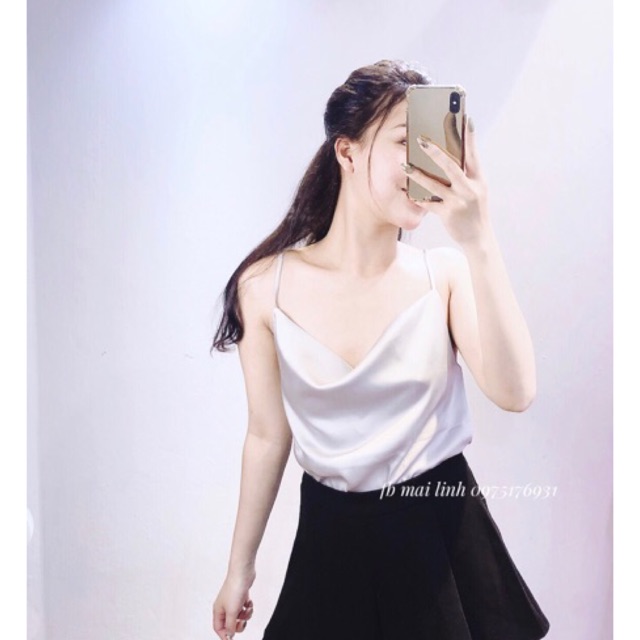 Áo 2 dây cổ đổ sang chảnh, chất lụa satin đẹp