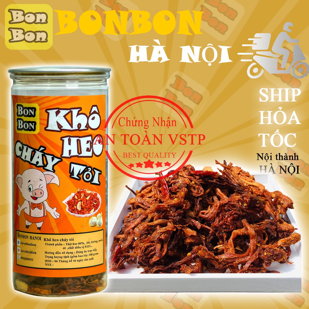 Khô heo cháy tỏi 300g BONBON Đồ ăn vặt Hà Nội vừa ngon,vừa rẻ. Hàng loại 1 thơm ngon đặc biệt.  Bonbon