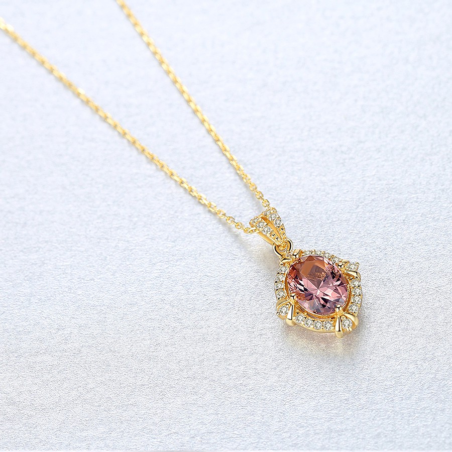 Dây Chuyền Bạc Ý Cao Cấp Đính Đá Màu Nâu Vàng Sang Trọng-DB-2408- Bảo Ngọc Jewelry