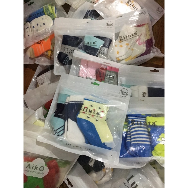 Vỉ 3 đôi tất xù, tất len xù sơ sinh, bao chân