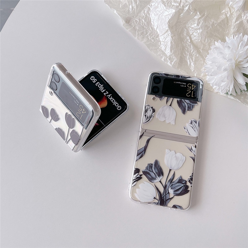 Ốp Điện Thoại PC Cứng Trong Suốt Chống Sốc Hình Hoa Tulip Cho Samsung Galaxy Z Flip 3 5G Z Flip3 Zflip3 Samsung Z Flip3