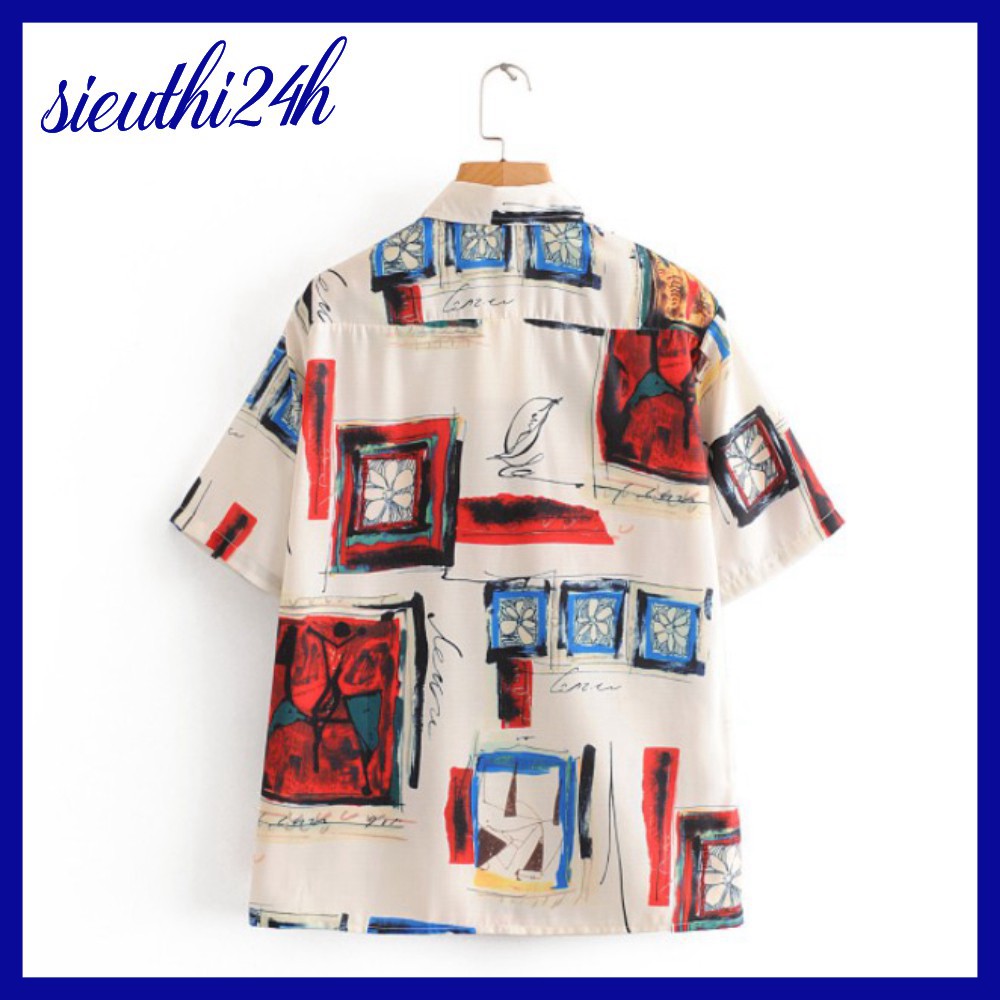 Áo sơ mi nữ form rộng tay lỡ in 3D Hình Ô Tranh, dáng ulzzang mặc cặp, nhóm cực sành điệu SMH.42