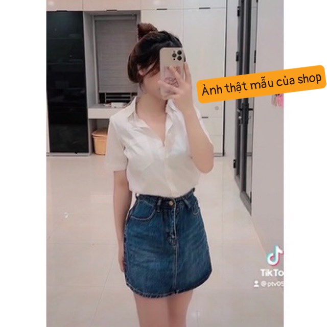Áo sơ mi nữ tay ngắn trắng phối túi mùa hè mát thời trang mã QL125