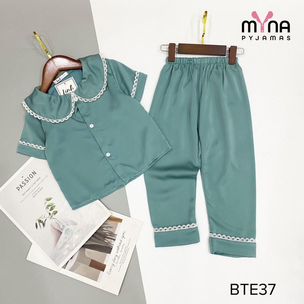 Bộ bé gái áo cộc quần dài cổ sen chất lụa ngọc trai cao cấp mềm mát,có size 11-25kg - Myna Pyjamas