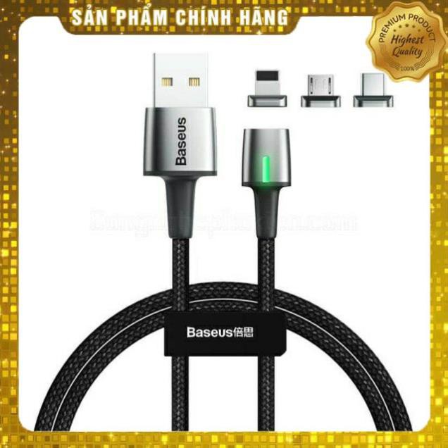 Cáp sạc từ hút nam châm đầu micro usb, type C và iPhone 360 độ dây dù có led