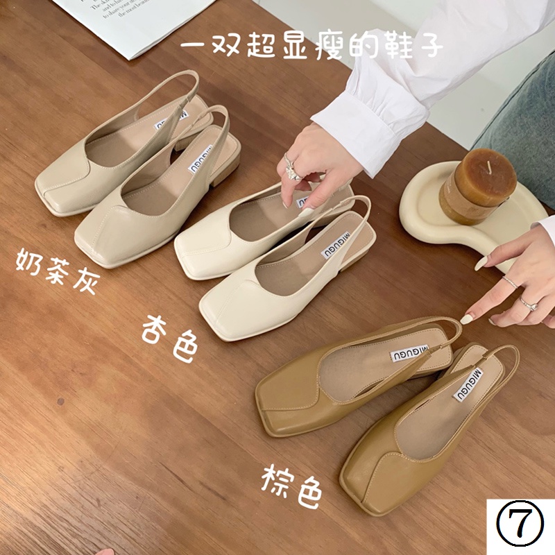 Giày Sandal Gót Thấp Mũi Vuông Phong Cách Pháp Thời Trang Mùa Xuân 2022 Cho Nữ