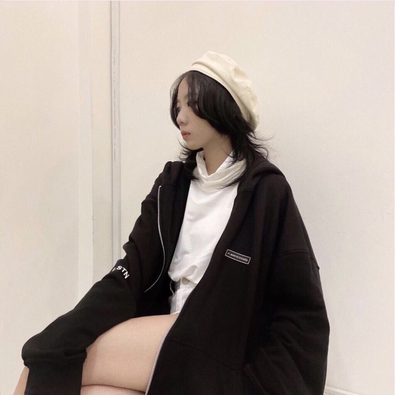 Áo khoác hoodie nỉ in chữ dây kéo from rộng | BigBuy360 - bigbuy360.vn