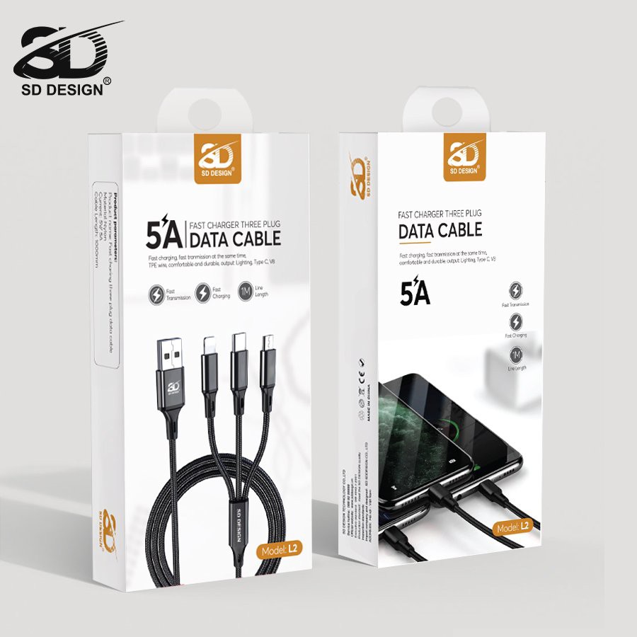 Cáp Sạc 3in1 dây dù L2 SD Design, dây sạt 3 trong 1, xạc chống đứt đa năng, chính hãng, bảo hành 1 năm.