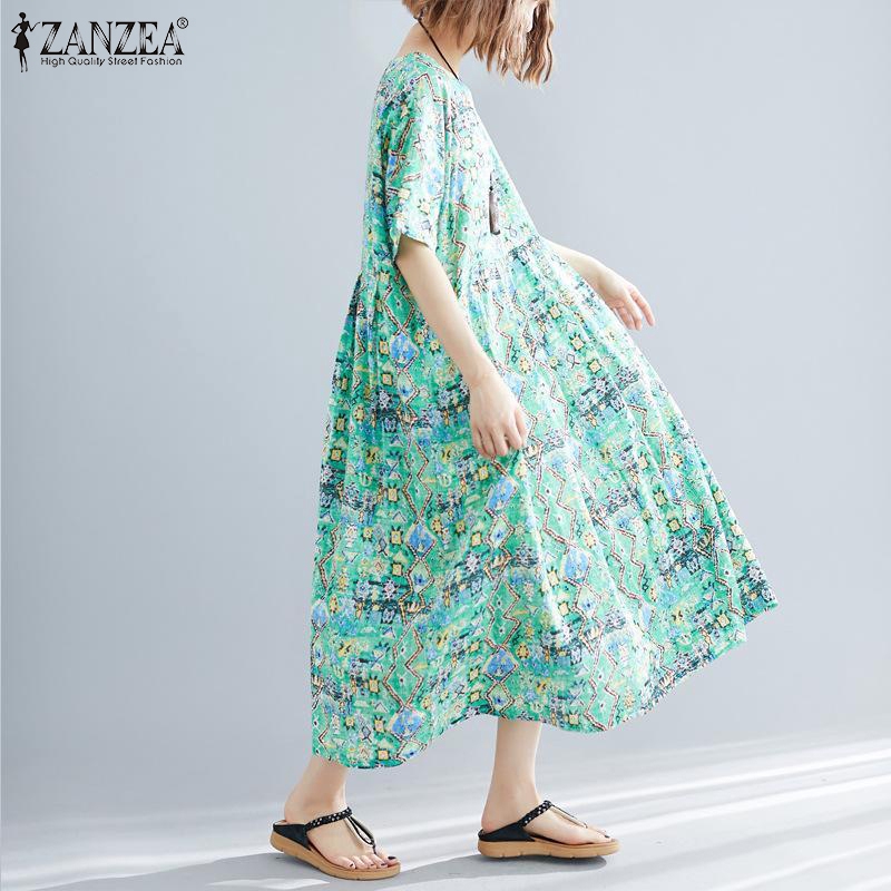 Đầm Maxi Đi Biển ZANZEA In Họa Tiết Phong Cách Bohemian Xinh Xắn Dành Cho Nữ