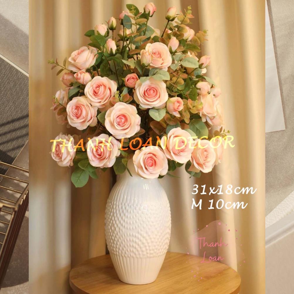 Lọ hoa men sứ trắng Bát Tràng cao cấp - Bình hoa trang trí cỡ to 31 cm - Nhiều mẫu (ko gồm hoa)