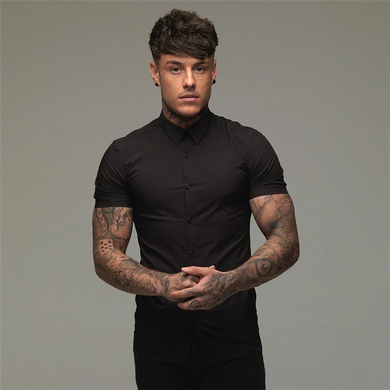 Brand New Workout Spring Mens Sports Short Cool Casual Fashion Breathable Fitness Clothing Turn-down Collar Short Sleeve Shirts